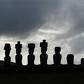 Maois in silhouette on Anakena Beach