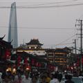 One of the Shanghai markets...with the huge skyscraper in the background.
