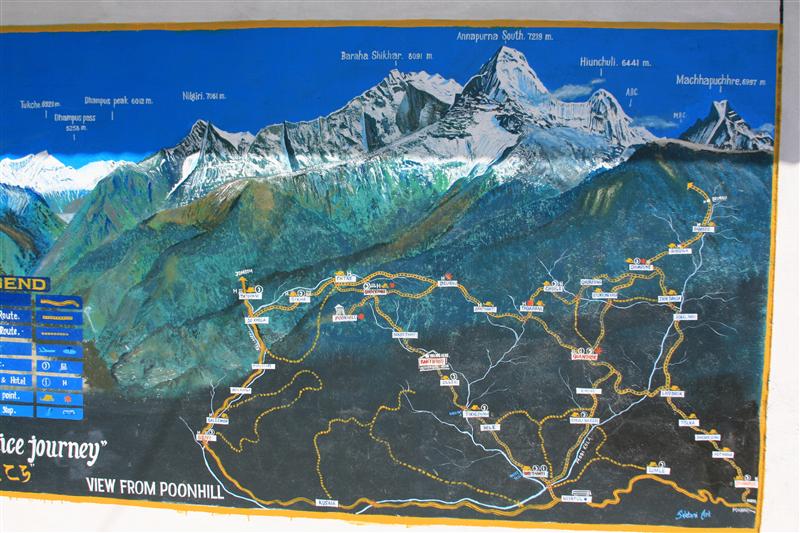 Mapa de Annapurna: llegamos hasta donde dice ABC / Map of Annapurna: we walked up to where it reads ABC